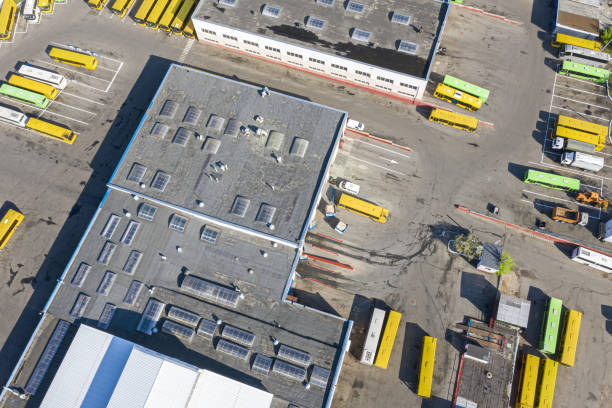 istock parked buses at bus depot. top view 1153566421