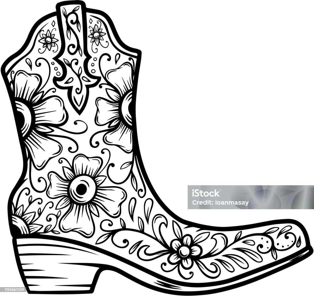 Cowboy boot with floral pattern.  Design element for poster, t shirt, emblem, sign. Beauty stock vector