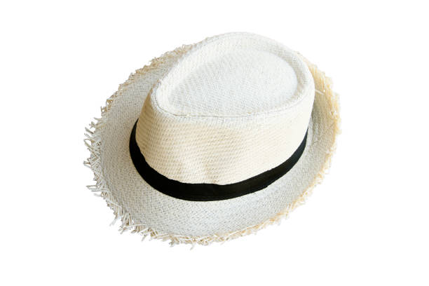 istock Top view vintage pretty straw hat isolated on white background 1153570395
