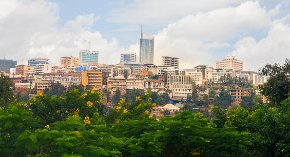 View of Kigali business district with offices, towers and residential homes.