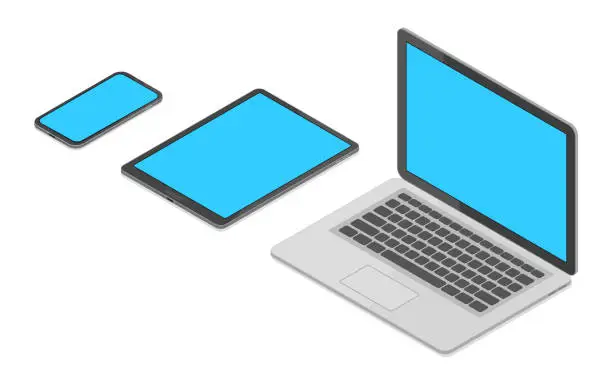 Vector illustration of Isometric vector set of laptop, tablet pc and smartphone