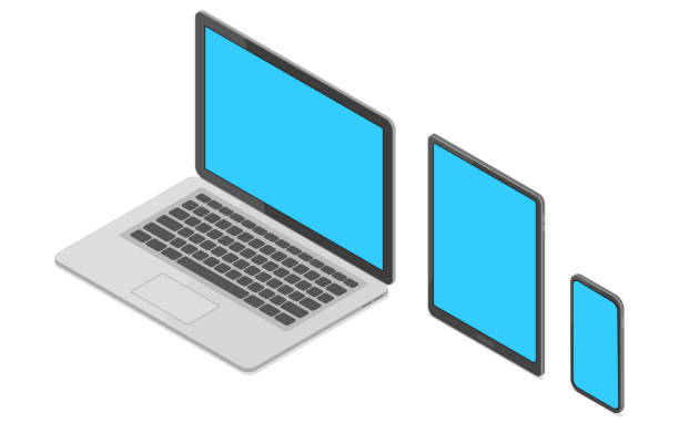 izometryczny zestaw wektorowy laptopa, tabletu i smartfona - multimedia digital tablet information medium small stock illustrations
