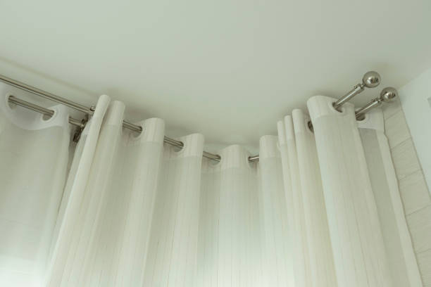 istock The white curtains with ring-top rail 1153576452