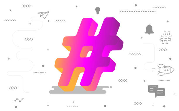 3d hashtag online-social media mit digitaler social icon. vektordarstellung für die grafische gestaltung - hashtag stock-grafiken, -clipart, -cartoons und -symbole