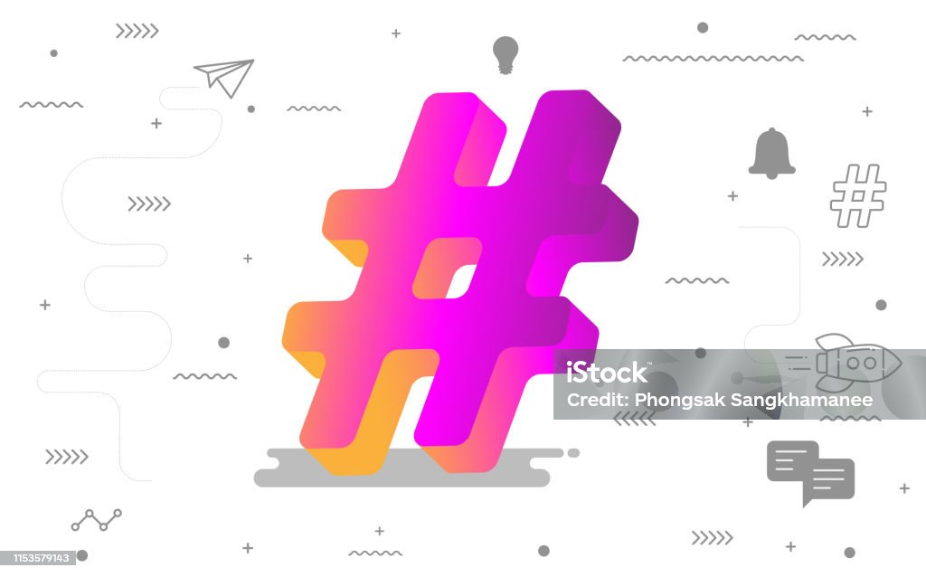 3D Hashtag online social media with digital social icon. vector illustration for graphic design Hashtag stock vector