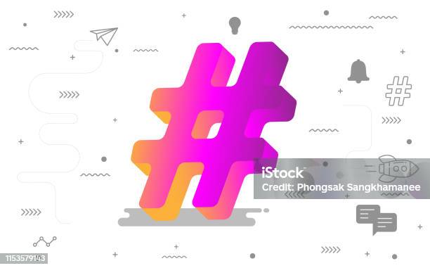 3d Hashtag Online Social Media With Digital Social Icon Vector Illustration For Graphic Design Stock Illustration - Download Image Now