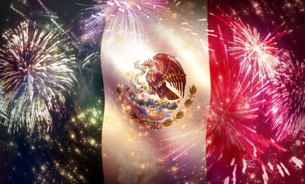 Mexican Flag Holiday Fireworks Display Mexico Flag Colorful Fireworks Celebration Display revolution stock pictures, royalty-free photos & images