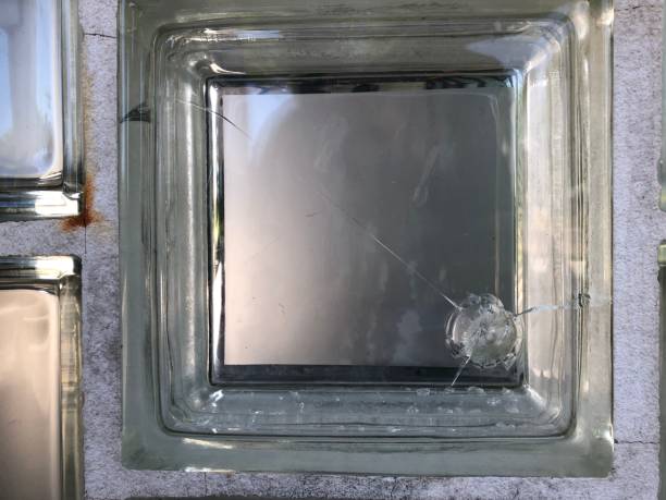 istock Vintage house old style retro thick window glass broken  at right corner 1153582557