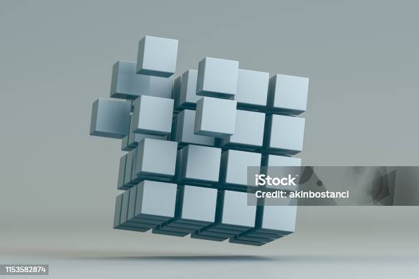 3d Rendering Abstract Cube Blocks On Gray Background Stock Photo - Download Image Now