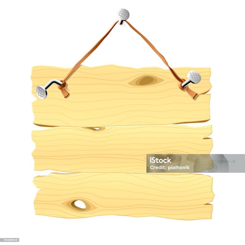 Empty wooden signboard hanging on a nail Empty wooden signboard hanging on a nail. Vector illustration. Advertisement stock vector