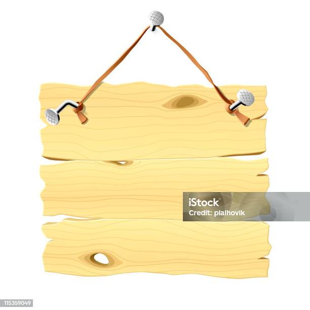 Empty Wooden Signboard Hanging On A Nail Stock Illustration - Download Image Now - Advertisement, Cartoon, Color Image