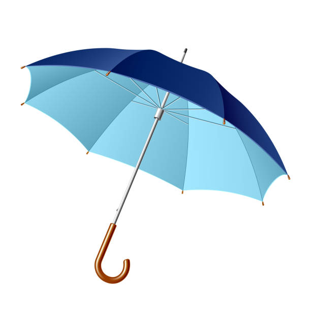 istock Graphic illustration of open blue umbrella isolated on white 115359059