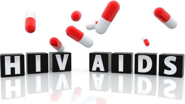 istock Hiv,Aids concept on black cubes with pills on white 1153590777