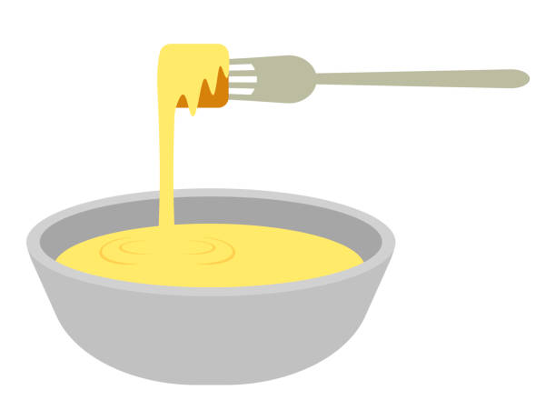 Cheese fondue Bread on cheese fondue. cheese fondue stock illustrations