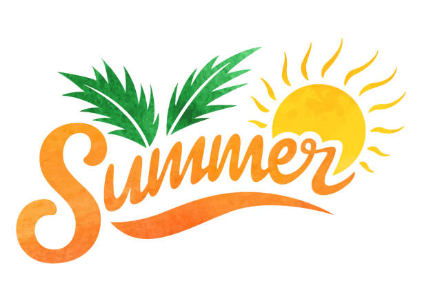 ilustraciones, imágenes clip art, dibujos animados e iconos de stock de logotipo de verano. composición de letras de pincel. - verano