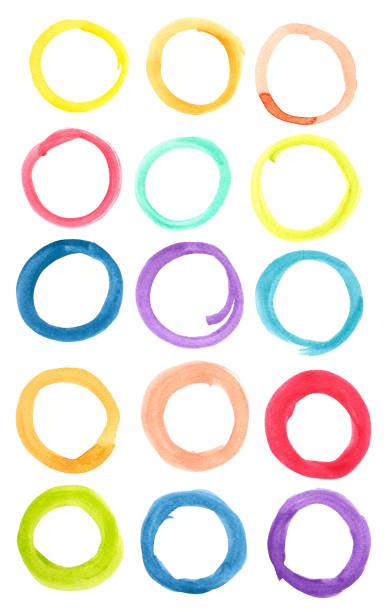 istock Circle shape design elements. Set of multicolored watercolor  rings shape, Hand drawn colorful watercolor rings for your design, Abstract illustration on a white background 1153596539