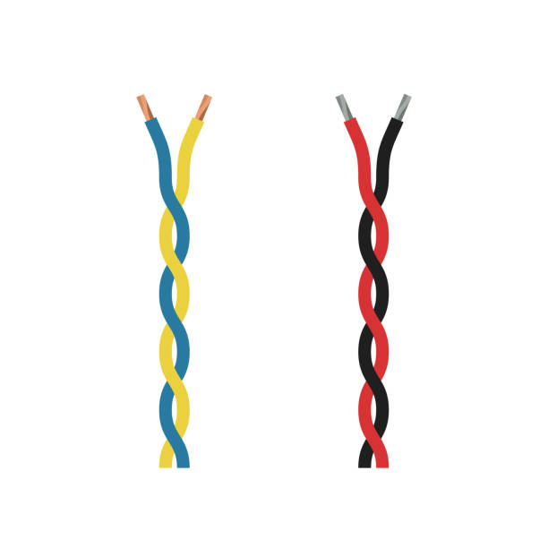 Twisted electrical cables Twisted electrical cables in flat style. Set with varieties of electric wire. twisted stock illustrations