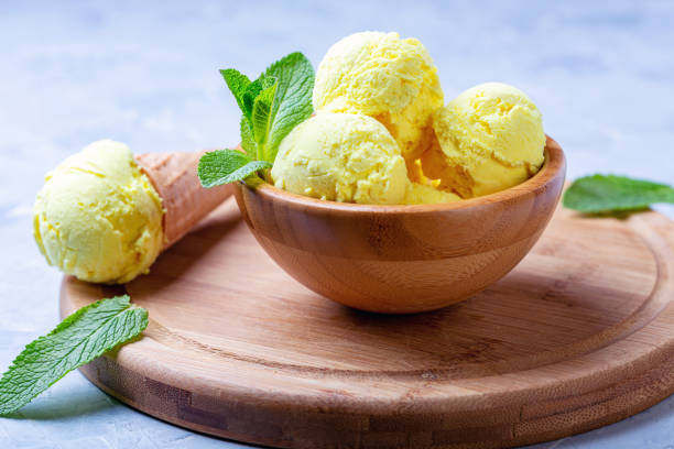 istock Homemade golden colored turmeric ice cream. 1153599272