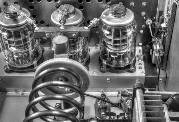 istock Vacuum tubes shortwave power amplifier in black and white 1153599356