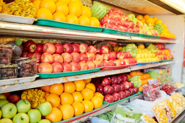 istock Shelves with fruits at grocery store 1153607699