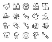 istock Scuba Diving and Snorkeling - Light Line Icons 1153609334