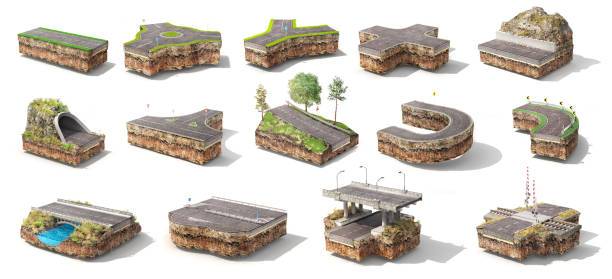 istock Set of different pieces of road. Can see road structure. 3d illustration 1153609869