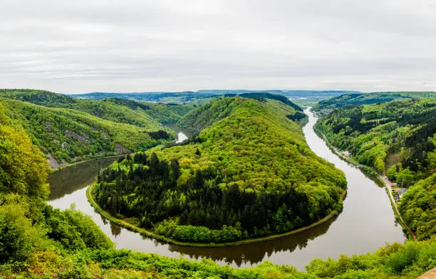 Photo of View on Saar loop (Saarschleife). Saarland, Germany