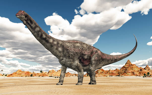 istock Dinosaur Diamantinasaurus in a desert landscape 1153612946