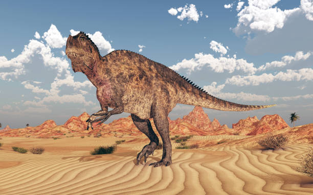 istock Dinosaur Acrocanthosaurus in a desert landscape 1153613036