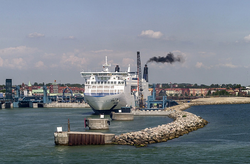 Trelleborg, Sweden, July 4, 2009 - A ferry of the shipping company TT-Line can be seen in the harbor of Trelleborg in Sweden.