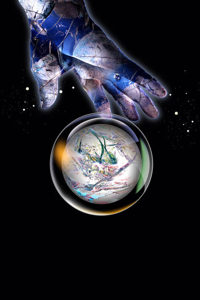 istock Clone human or android, cyborg looks hands and cells 1153613156