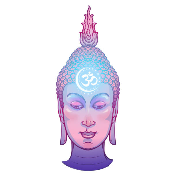 Buddhas Head With A Sacred Om Symbol Glowing On His Forehead Intricate Hand  Drawing Isolated On A White Background Stock Illustration - Download Image  Now - iStock
