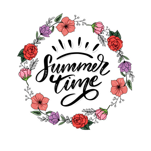 istock Summer time vector text lettering calligraphy letters black slogan Sales Holiday Flyer Banner Poster 1153613809