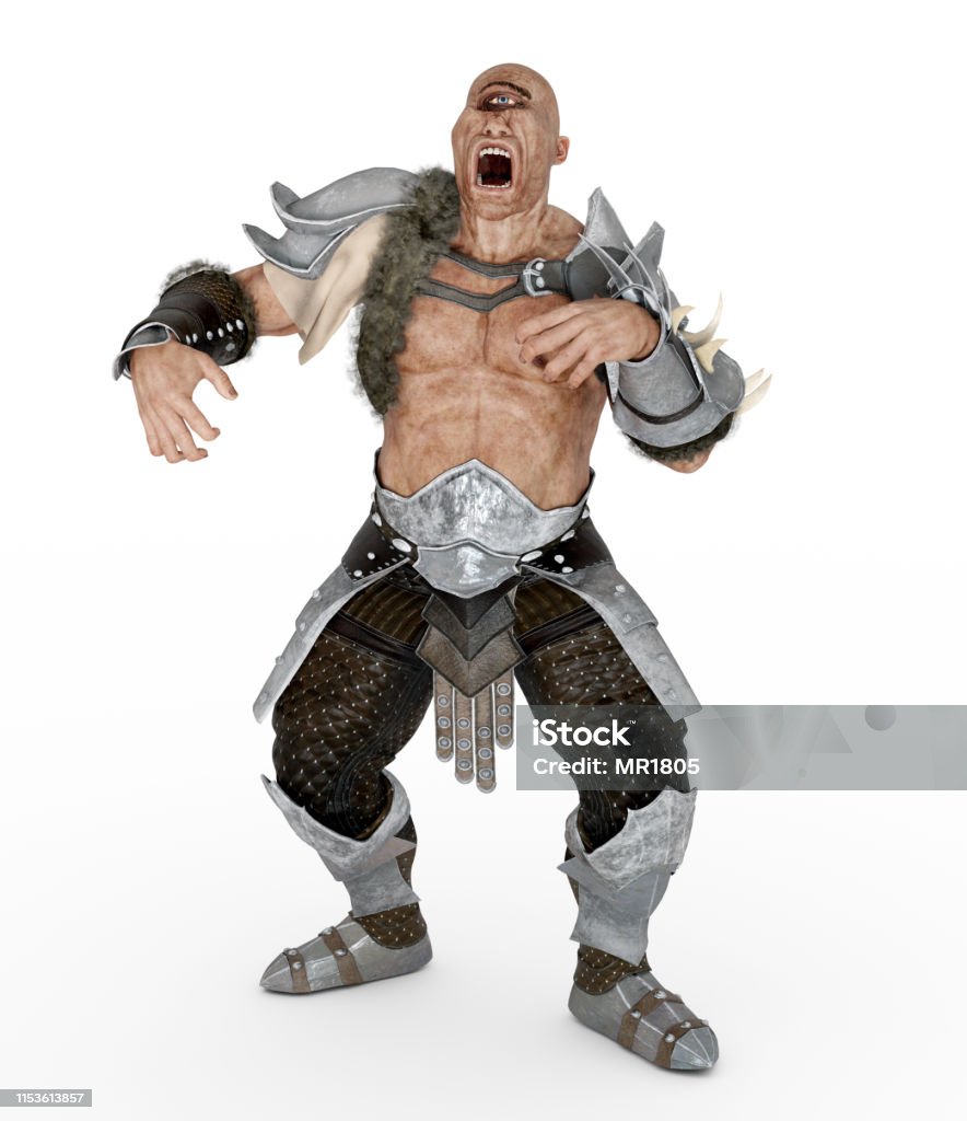 Cyclops Polyphemus against a white background Computer generated 3D illustration with a cyclops against a white background Odysseus Stock Photo