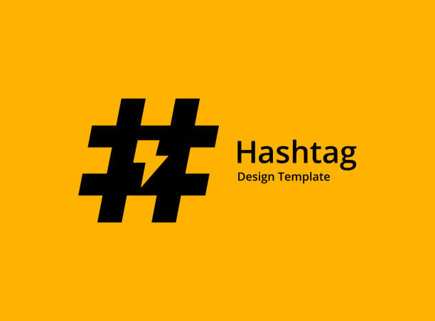 hashtag-symbol mit lightning-logo-symbol design - hashtag stock-grafiken, -clipart, -cartoons und -symbole