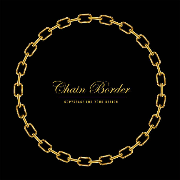 ilustrações de stock, clip art, desenhos animados e ícones de golden chain square border frame. circle border with golden color. jewelry design. vector illustration. - gold chain chain circle connection