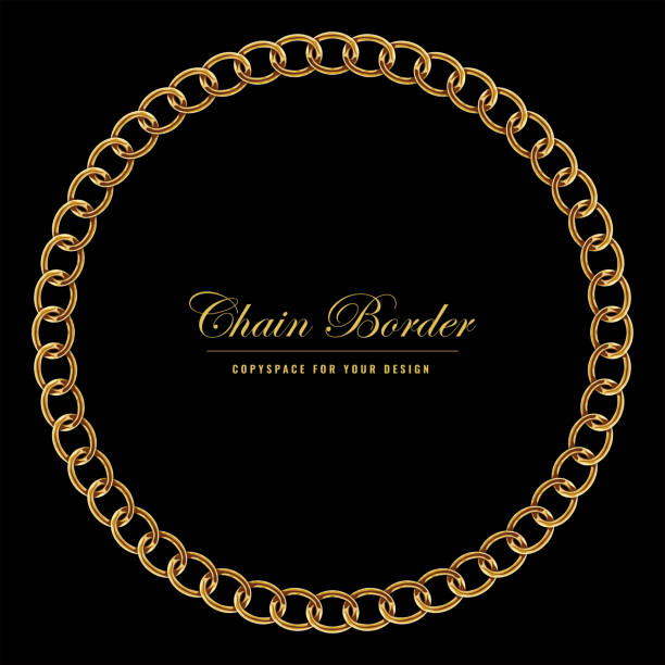 ilustrações de stock, clip art, desenhos animados e ícones de golden chain square border frame. circle border with golden color. jewelry design. vector illustration. - gold chain chain circle connection