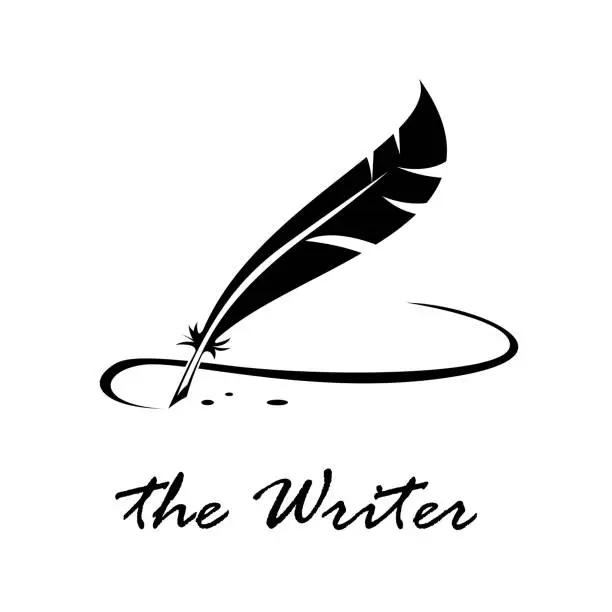 Vector illustration of Vector sign writer. Signature with inkwell o bird pen