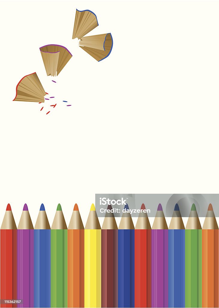 Matite di colore e Truciolo di matita - arte vettoriale royalty-free di Truciolo di matita