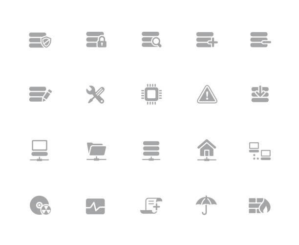 ネットワークおよびサーバアイコン//32px ホワイトシリーズ - network server storage compartment lock data点のイラスト素材／クリップアート素材／マンガ素材／アイコン素材