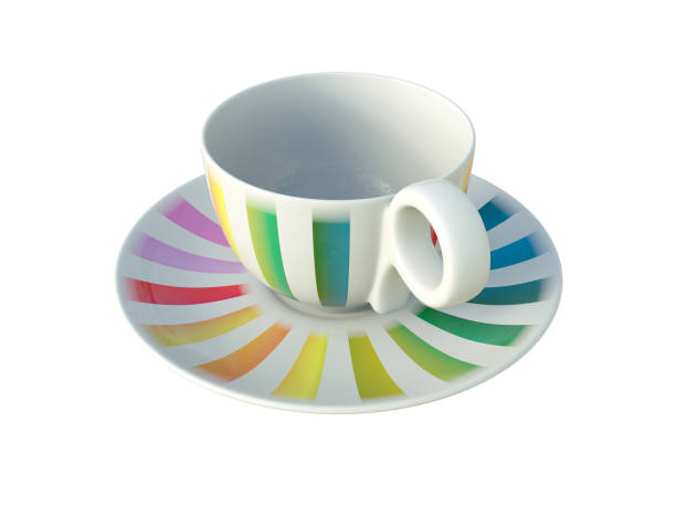 istock Porcelain colorful striped cup isolated on white background. 3D Illustration. 1153623399
