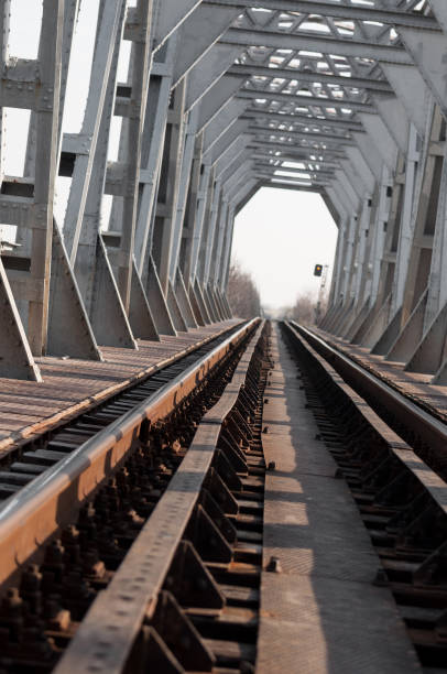 istock silver bridge and railway at sunrise, vertical view 1153628015