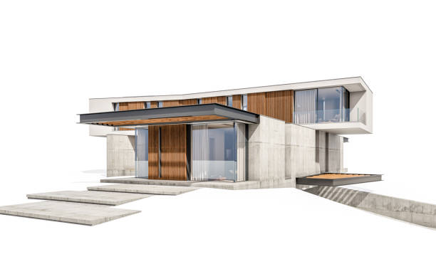 istock 3d rendering of modern house on the hill with pool isolated on white 1153628279