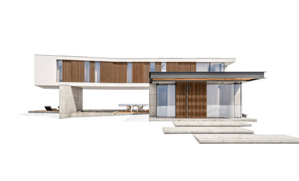 istock 3d rendering of modern house on the hill with pool isolated on white 1153628281