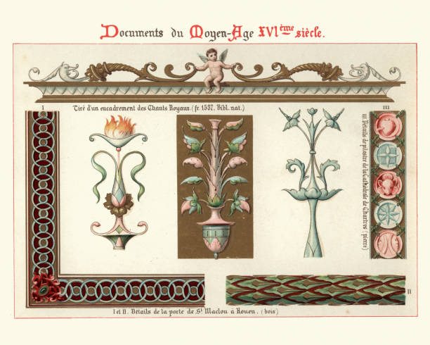 dekoration, blumenmuster und ränder, gestaltungselemente, 16. jahrhundert - 16th century style stock-grafiken, -clipart, -cartoons und -symbole