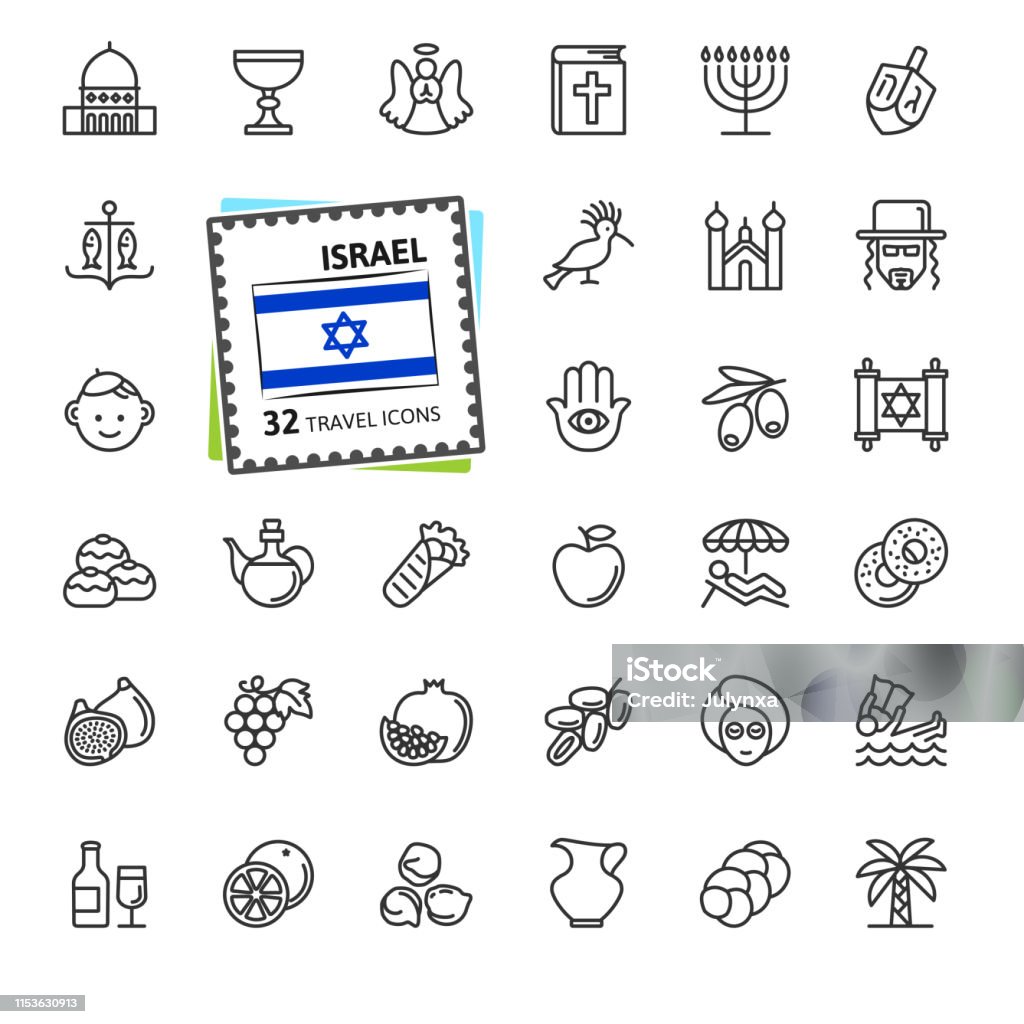 Israel - minimal thin line web icon set.  Outline icons travel collection. Israel - minimal thin line web icon set. Outline icons collection. Travel series. Simple vector illustration. Icon Symbol stock vector