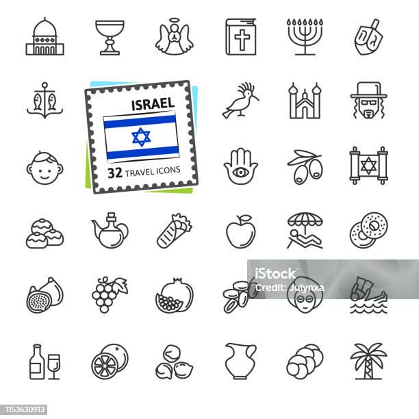 Israel Minimal Thin Line Web Icon Set Outline Icons Travel Collection Stock Illustration - Download Image Now