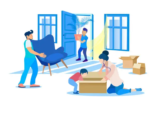 Vector illustration of Happy Family Moving into New Place Illustration
