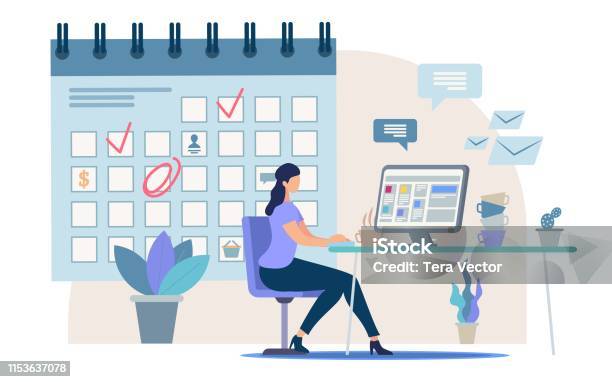 Planning Business Tasks For Month Vector Concept Stock Illustration - Download Image Now - Calendar, Personal Organizer, Organization