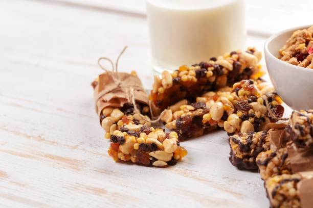 istock Granola bar on wooden background 1153637399